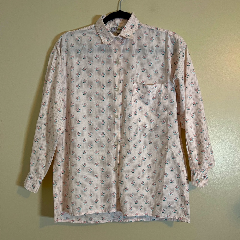 Vintage Ricki Division of Miss Erika Shirt Womens M Pink Floral Cottagecore Twee